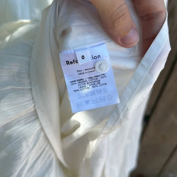 Reformation Chicago Dress White Tiered Maxi Midi Open Back Tie 1/2 Sleeve 0/XS - Picture 9 of 12